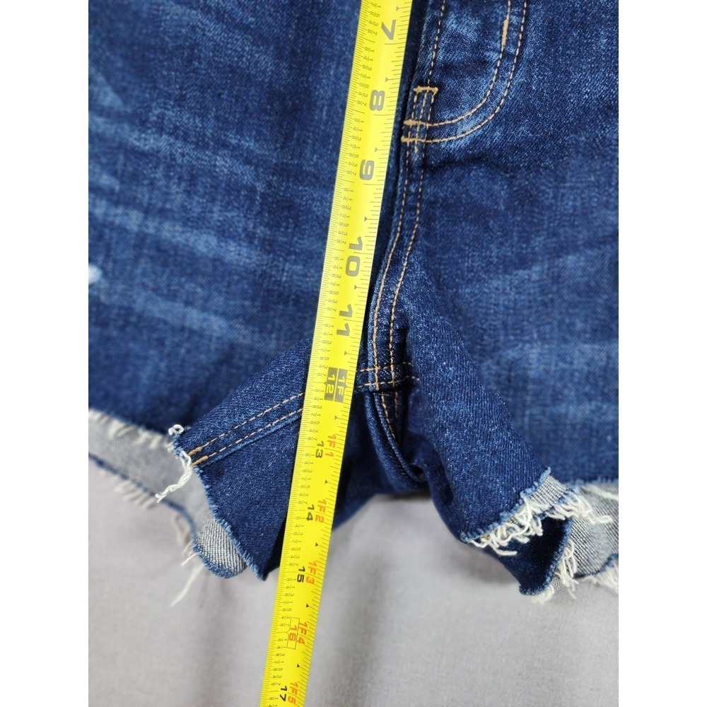 Old Navy Sky Hi A Line Shorts Raw Hem Button Fly Distressed Denim Sz 10 Classic - Picture 5 of 9